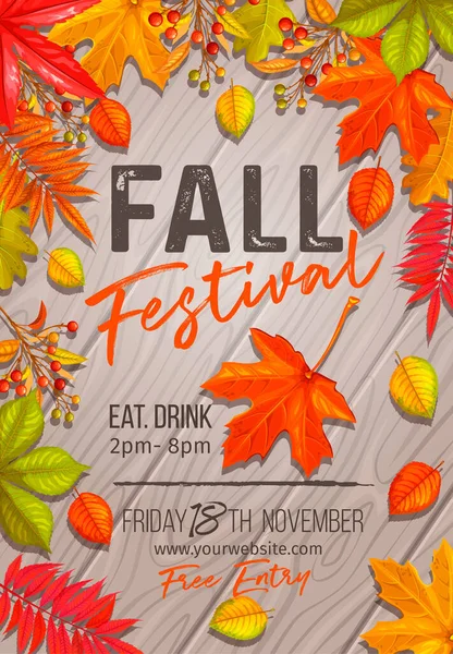 Seasonal Fall Festival Poster Flyer Autumn Foliage Maple Oak Elm Stock Vector