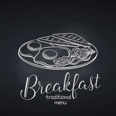 Elle hazırlanmış kahvaltı tabağı yağda yumurta, pastırma ve kızarmış ekmek. Rozet konsepti kahvaltı, retro tarzı..