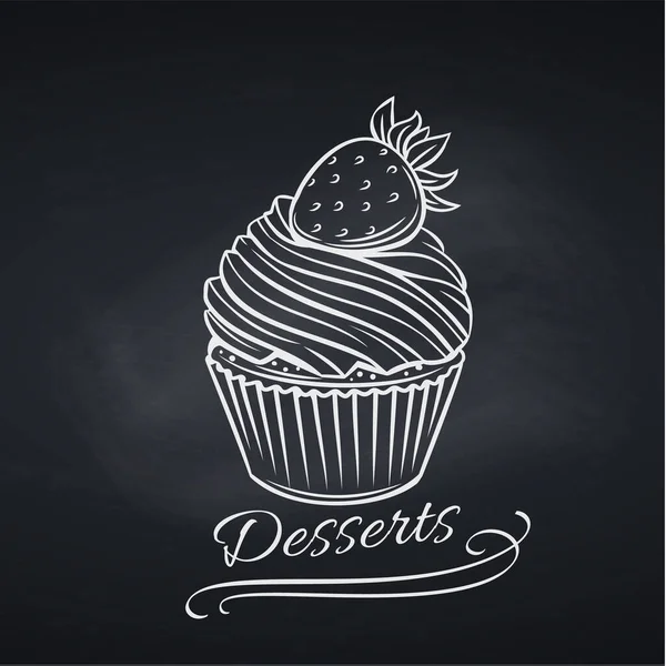 Cupcake Dessert Chalkboard Bakery Pastry Template Cafe Menu Design Engraving — Stock Vector