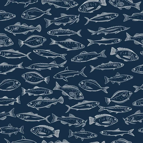 Bezešvé Ryby Pozadí Mořskými Plody Tilapie Oceán Okoun Sardinka Sardele — Stockový vektor