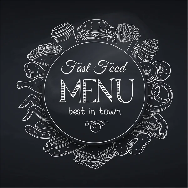 Modèle Menu Fast Food Café Dans Style Tableau Noir Illustration — Image vectorielle