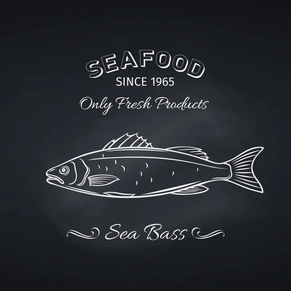 在黑板上手工画的海底鲈鱼 海鲜图标菜单餐厅设计 雕刻风格 矢量说明 — 图库矢量图片