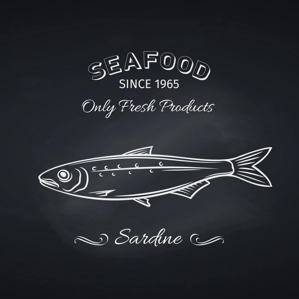 在黑板上手工画沙丁鱼 海鲜图标菜单餐厅设计 雕刻风格 矢量说明 — 图库矢量图片