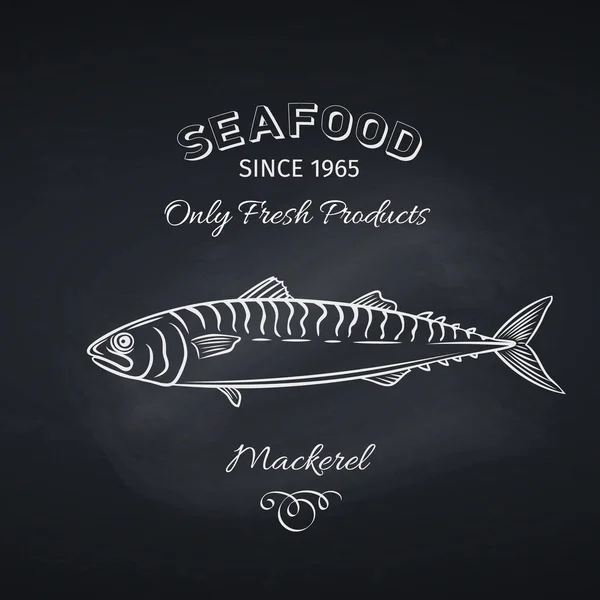 在黑板上手工画的鲭鱼 海鲜图标菜单餐厅设计 雕刻风格 矢量说明 — 图库矢量图片