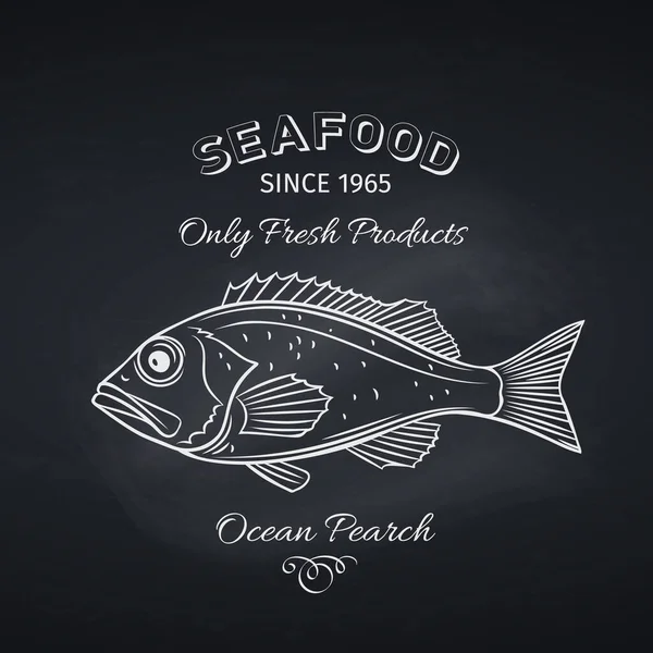 在黑板上手工画的海洋栖鱼 海鲜图标菜单餐厅设计 雕刻风格 矢量说明 — 图库矢量图片