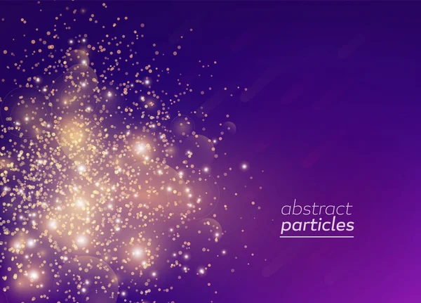 Banner Gradiente Púrpura Con Partículas Doradas Brillantes Efecto Luz Brillo — Vector de stock