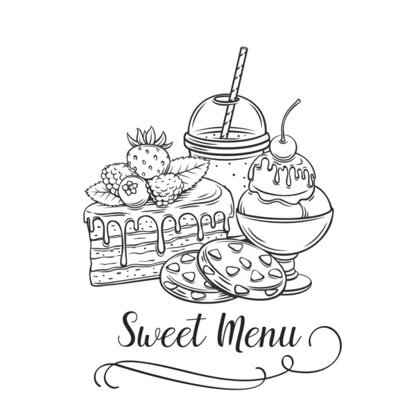 Icône Douce Style Rétro Illustration Vectorielle Glace Gravée Limonade Biscuits — Image vectorielle