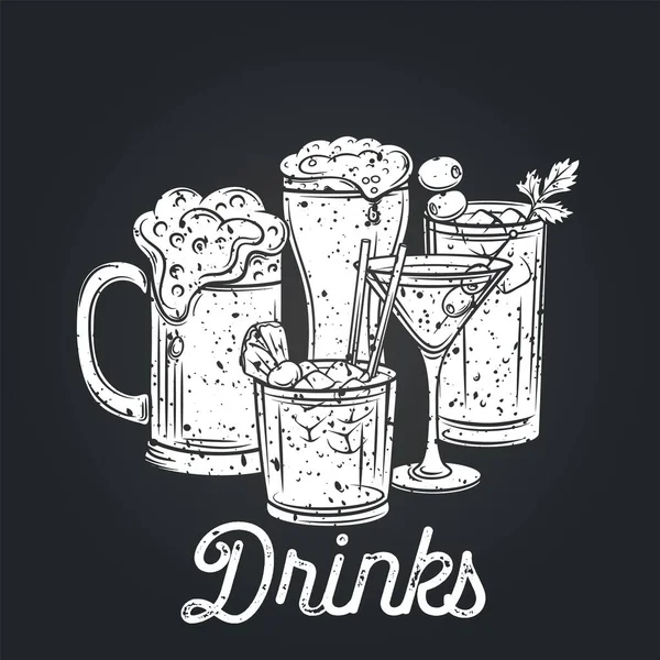 Alkoholhaltiga Drycker Ikon Vektor Illustration Och Cocktails Banner Retrostil — Stock vektor