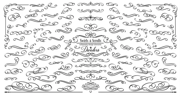 Vector Flourishes Swirl Scroll Divider Calligraphic Page Decoration Design Elements — Stock Vector