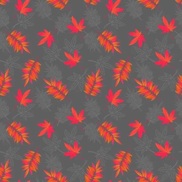 Fall Leaves Seamless Pattern Autumn Foliage Maple Rhus Typhina — Stock Vector