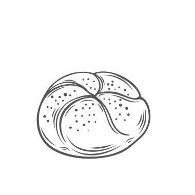 Ekmek ruloları, ana hat vektörü. Pastane veya gıda tasarımı için elle çizilmiş simge.