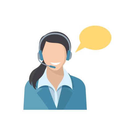 Çağrı merkezi çalışanı simgesi. Dişi konuşmacı düz vektör.