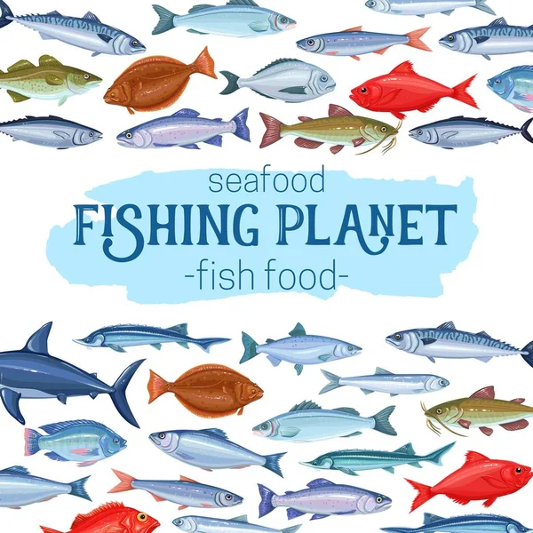 Fish Vector Illustration Seafood Cartoon Salmon Anchovy Codfish Sea Bass — Stock Vector
