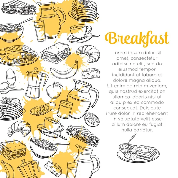 Ontbijt Lay Out Brunches Schets Vector Illustratie Kan Melk Koffiepot — Stockvector
