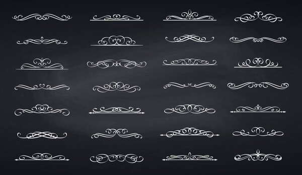 Swirls dividers. Calligraphic swirl border, flourishes, ornaments, scroll and divider. Vintage vector illustration