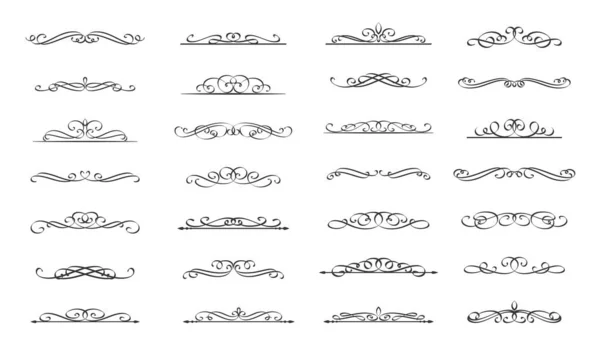Swirls Dividers Calligraphic Swirl Border Flourishes Ornaments Scroll Divider Vintage — Stock Vector