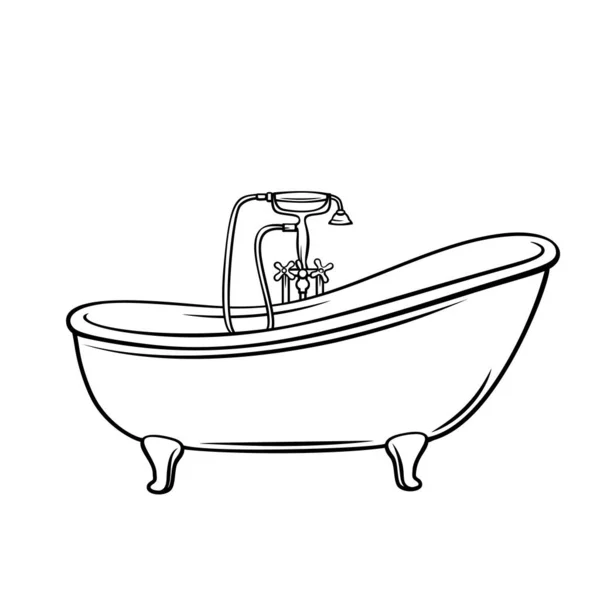 Badkuip Pictogram Voor Huis Sanitair Overzicht Vector Illustratie — Stockvector