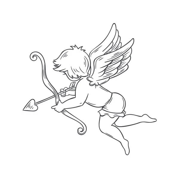 Cupido Vector Schema Illustratie Hand Getrokken Amur Baby Engel — Stockvector