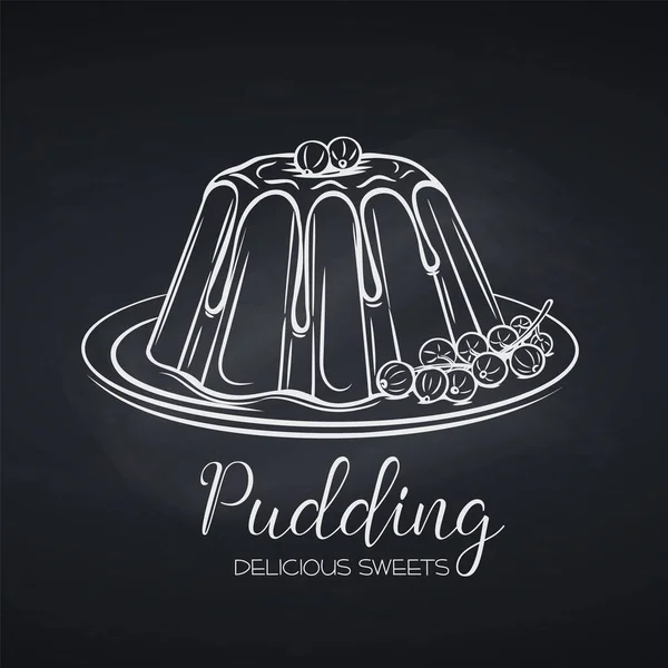 Hand Drawn Pudding Icon Badge Dessert Design Menu Cafe Label — Stock Vector