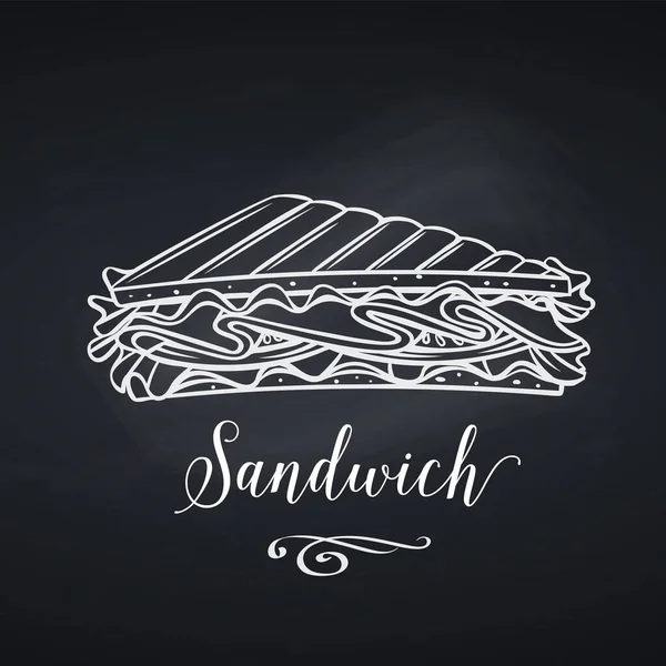 Badge Sandwich Dessiné Main Illustration Restauration Rapide Pour Conception Menu — Image vectorielle