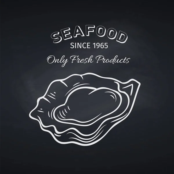 Tahtaya Elle Çizilmiş Istiridye Deniz Ürünleri Ikonu Restoran Tasarımı Şleme — Stok Vektör