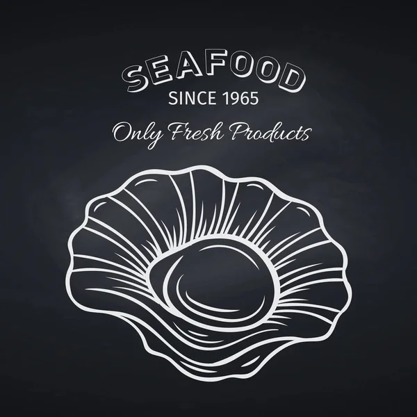 Hand Drawn Scallops Chalkboard Seafood Icon Menu Restaurant Design Engraving — Stock Vector