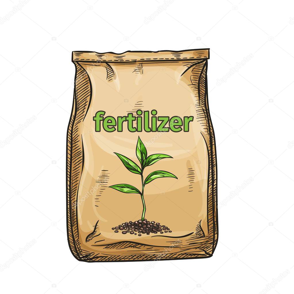 Vector fertilizer icon for design product garden center and gardening, sketch style
