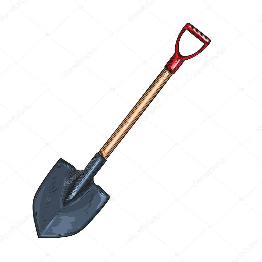 Garden shovel icon, sketch style. Illustration of Garden tools.
