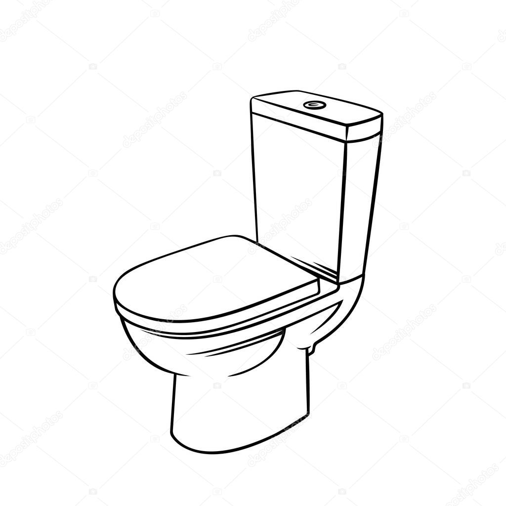 Badge toilet for house plumbing promotion design. Outline vector illustration
