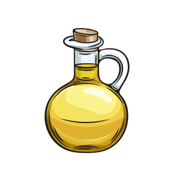 Vector Glass Bottle Jug Olive Oil Illustration Retro Sketch Style — Stock Vector
