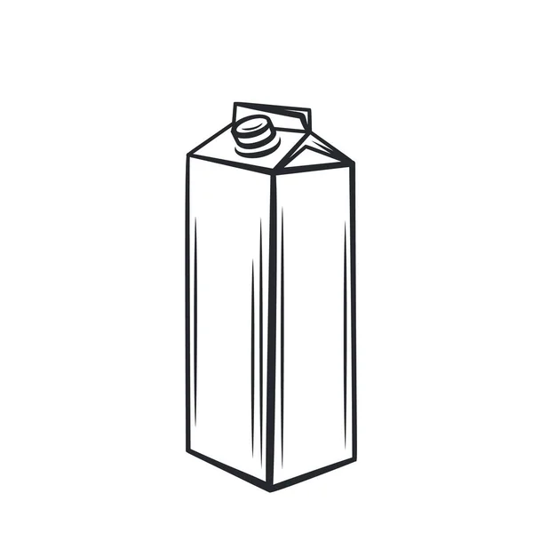 Vector Outline Milk Carton Icon Dairy Product Illustration Retro Style — Stock Vector