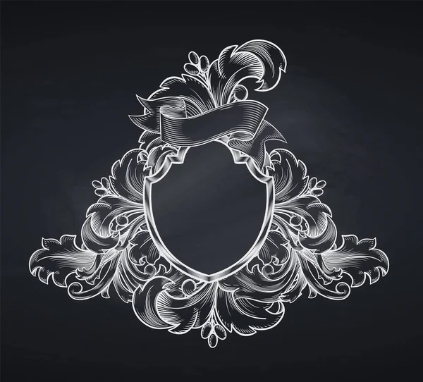 Vintage Emblem Cartouche Engraving Retro Baroque Frame Border Leaf Scroll — Stock Vector
