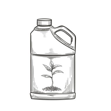 Gübre ikonu ürün bahçesi merkezi ve bahçe işleri, eskiz tarzı. Vektör illüstrasyonu.