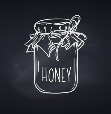 Bir kavanoz bal ya da cam kavanoz, karatahta tarzı. Vektör illüstrasyonu.