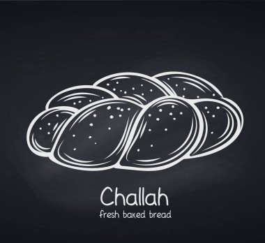 Challah ekmeği, karatahta tarzı. Pastane veya gıda tasarımı için özet vektör simgesi