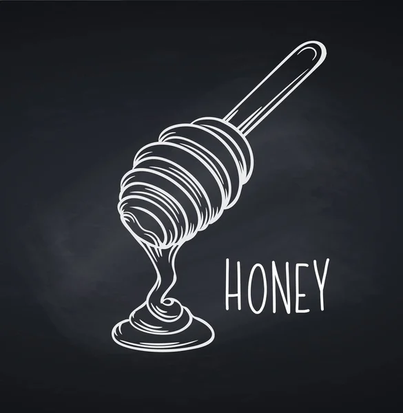 Honungsdoppare Tavelstil Vektor Illustration Handritad Honung Sked — Stock vektor