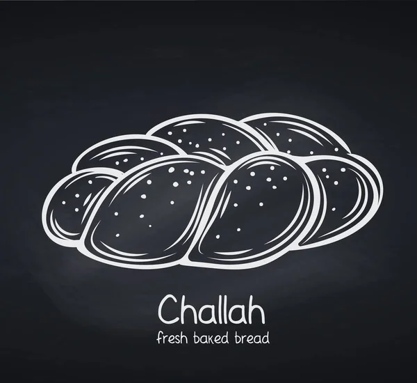 Challah Bread Chalkboard Style Outline Vector Icon Bakery Shop Food — Stock Vector