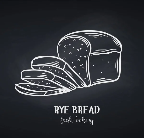 Rye Bread Chalkboard Style Outline Vector Icon Bakery Shop Food — Stock Vector