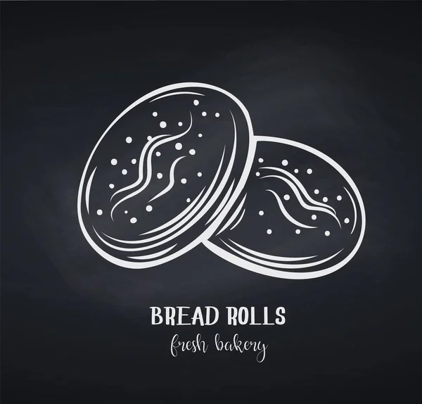 Bread Rolls Chalkboard Style Outline Vector Icon Bakery Shop Food — Stock Vector