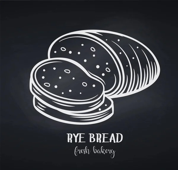 Rye Bread Chalkboard Style Outline Vector Icon Bakery Shop Food — Stock Vector