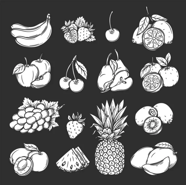Ensemble Icônes Fruits Baies Silhouette Vectorielle Décoratif Style Rétro Collection — Image vectorielle