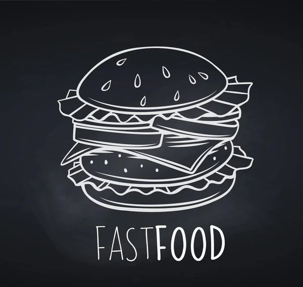 病媒汉堡包 黑板风格 设计快餐菜单街边咖啡馆的说明 汉堡包粉笔图标 快餐布局设计 — 图库矢量图片