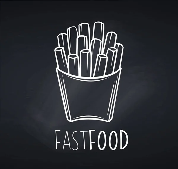 Τηγανητές Πατάτες Χαρτόκουτο Μαυροπίνακα Εικονίδιο Fast Food Για Street Cafe — Διανυσματικό Αρχείο