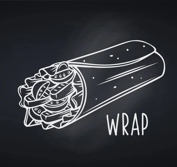 Zawiń Ikonę Tablicę Ulica Obiad Lub Jedzenie Wynos Tortilla Wrap — Wektor stockowy