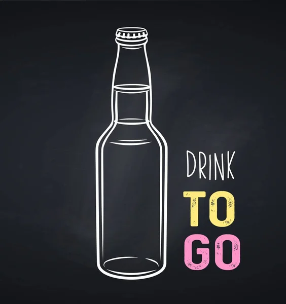 Glass Drink Bottle Chalkboard Retro Style Vector Illustration Lemonade Beer — Stock Vector