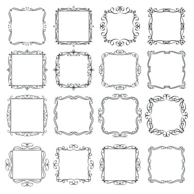 Şatafatlı vintage çerçeve seti. Kaligrafik tasarım elementleri. Monogram retro etiketleri. Vektör illüstrasyonu