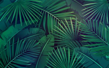 Tropical leaves. Layout of Jungle exotic banana leaf and areca palm. Wallpaper screen summer tropical paradise. Vector background. clipart