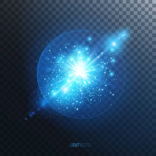 Φως Επίδραση Της Λάμψης Μωβ Έκρηξη Φλας Λαμπερά Σωματίδια Διαφανές — Διανυσματικό Αρχείο