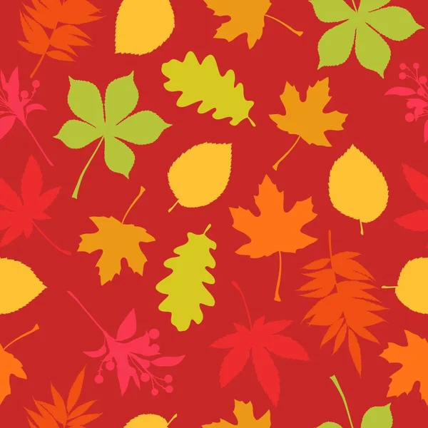 无缝图案的秋叶 明亮的枫树 栗子或日本枫树 杜鹃和秋莓 秋季病媒说明 — 图库矢量图片
