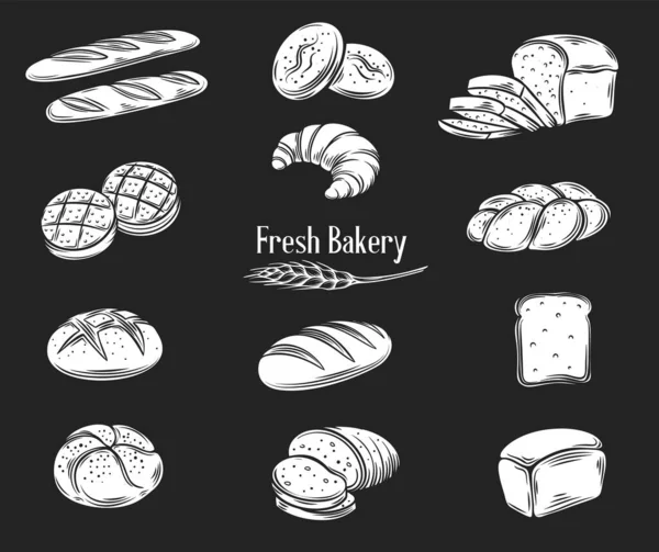 Bread Glyph 아이콘 크로와 토스트 바게트 장식적 스타일 컬렉션은 디자인을 — 스톡 벡터